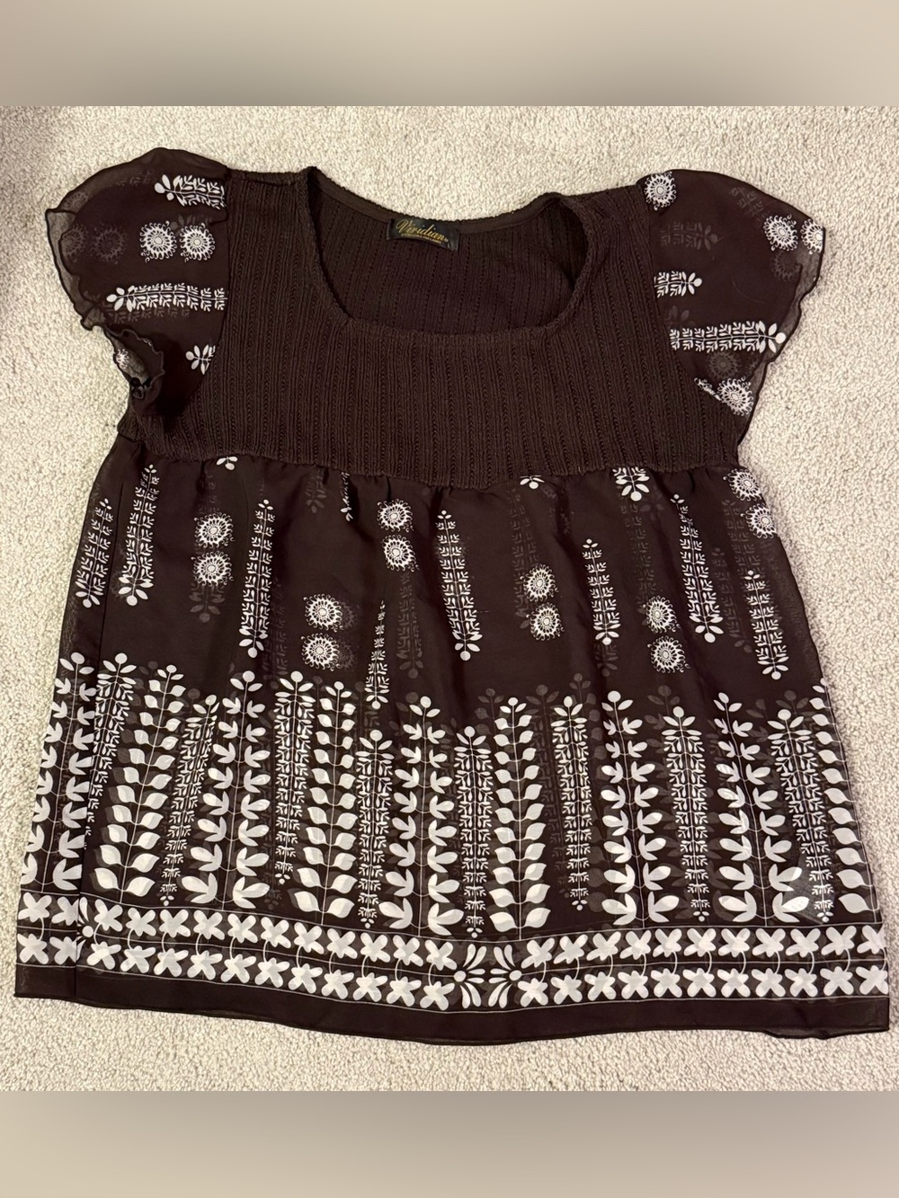 Viridian Womens L Brown Short Sleeved Flowy Top Chocolate Brown Sheer